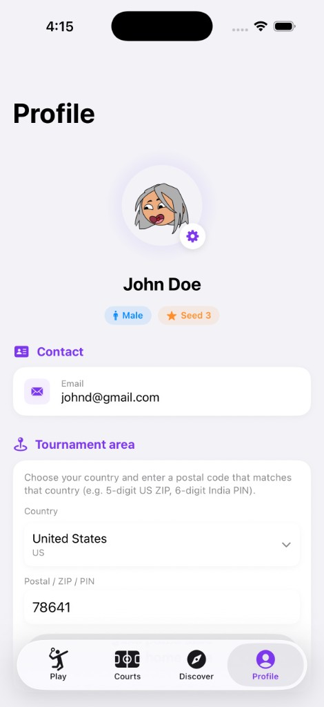 Profile with avatar and contact